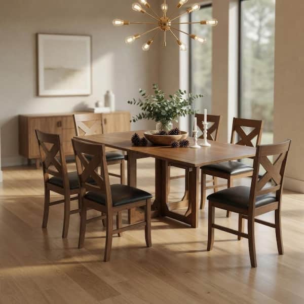 Hosa 7-Piece Rectangle Brown Mango Wood Top Dining Room Set Seating for 6