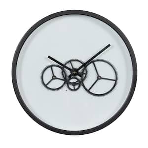18 in. x 18 in. Round Black and White Metal Wall Clock With Functioning Gear Center