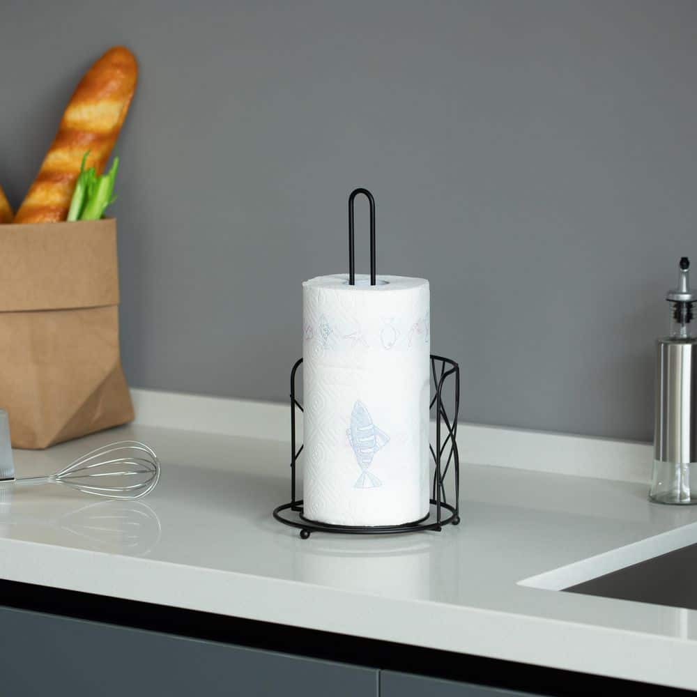 Freestanding Black Iron Paper Towel Holder Stand with Decorative Frame