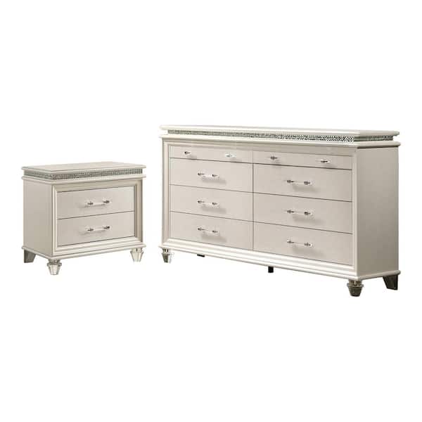 Furniture of America Litzler Pearl White 2-Drawer 29.5 in. Nightstand and Dresser