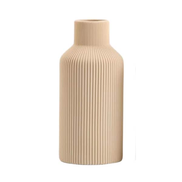 Afoxsos 8 in. Ceramic Flower Vase, Minimalist Modern Farmhouse Decor, Small Boho Vase and Entryway Decor Centerpieces, Beige