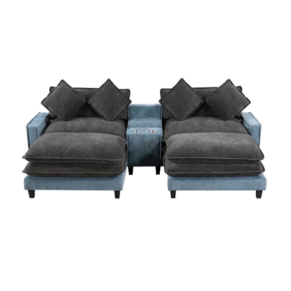 111 in. Square Arms 4-piece Chenille with Storage Sectional Sofa in Light Blue & Grey durable construction price history on PriceWatchPro