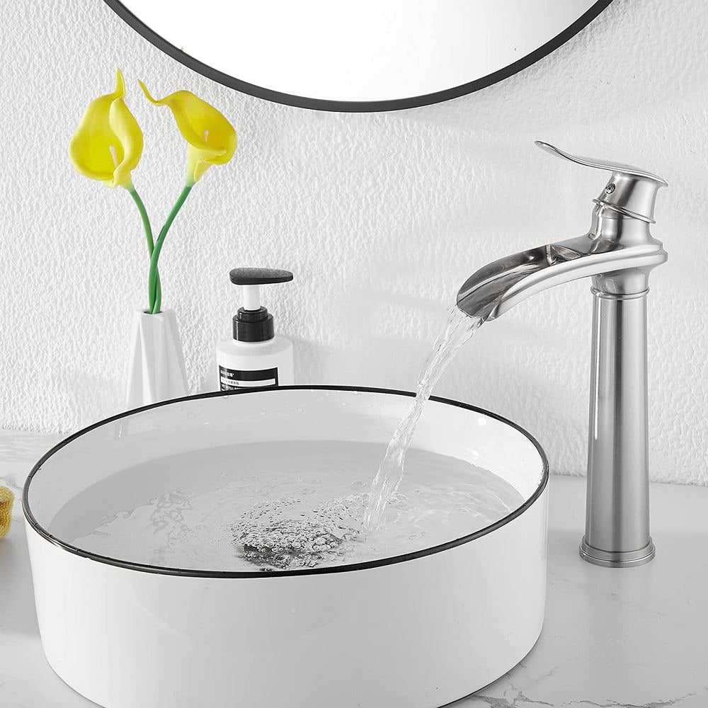 Brushed Nickel Tall Single Handle Vessel Sink Faucet