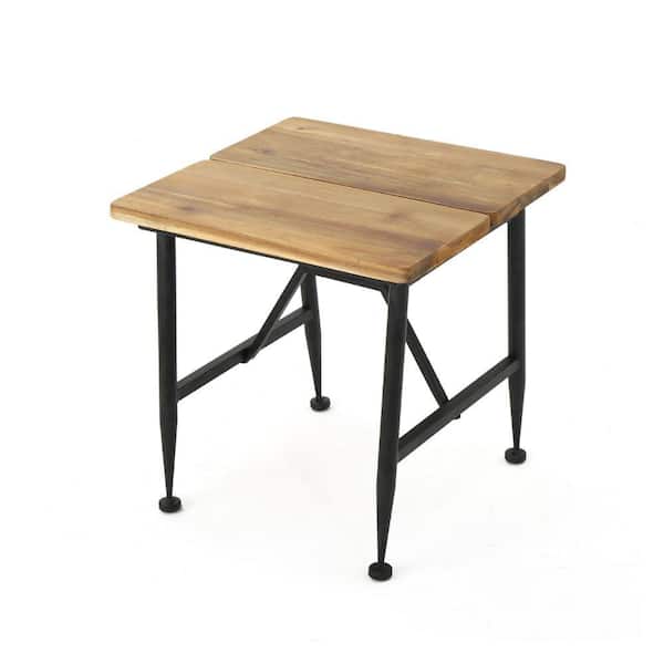 ITOPFOX Black Acacia Wood Accent Outdoor Table Sleek Industrial Modern Furniture Antique Finish for Backyard and Patio Decor