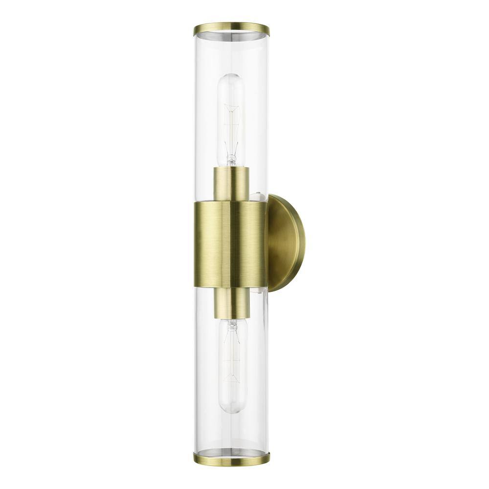 Antique Brass Dual Cylinder Vanity Sconce with Dimmable Lighting