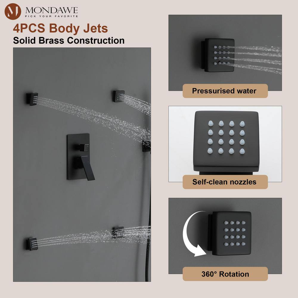Matte Black Brass Dual Shower Head System with Handheld and Body Jets