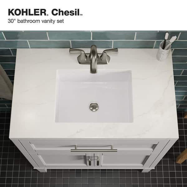 KOHLER Chesil 30in. Single Sink Freestanding Atmos Grey Bath Vanity with Bianco Bella Quartz Top Assembled