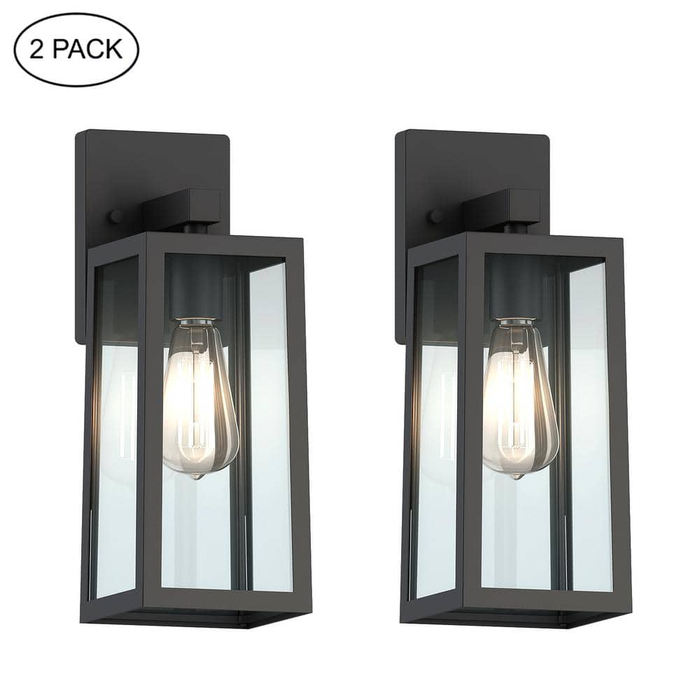 Hukoro 1-Light Matte Black Hardwired Outdoor Wall Lantern Sconces (2 ...