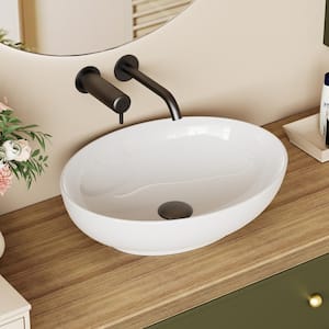 Oval Sink 16 in. Bathroom Sink Ceramic Vessel Sink Bathroom Sink Modern in 6 White