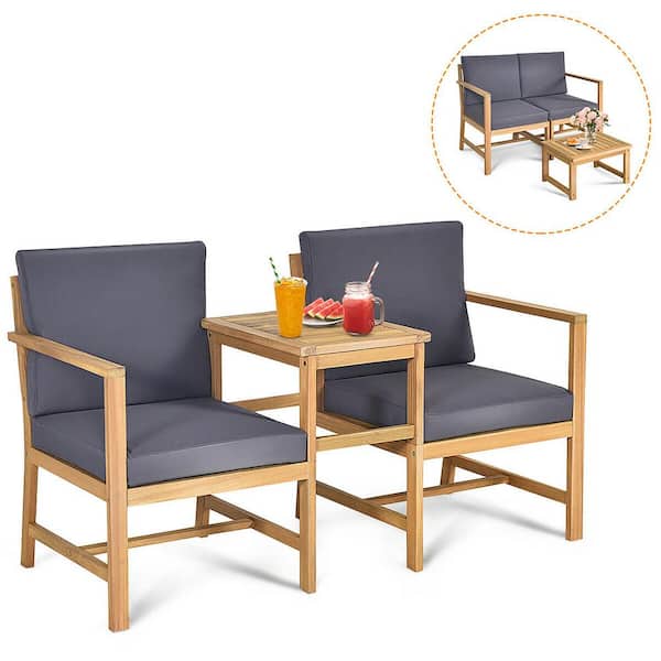 Costway Stackable Solid Teak Wood, Outdoor Furniture Table And Chair Sets