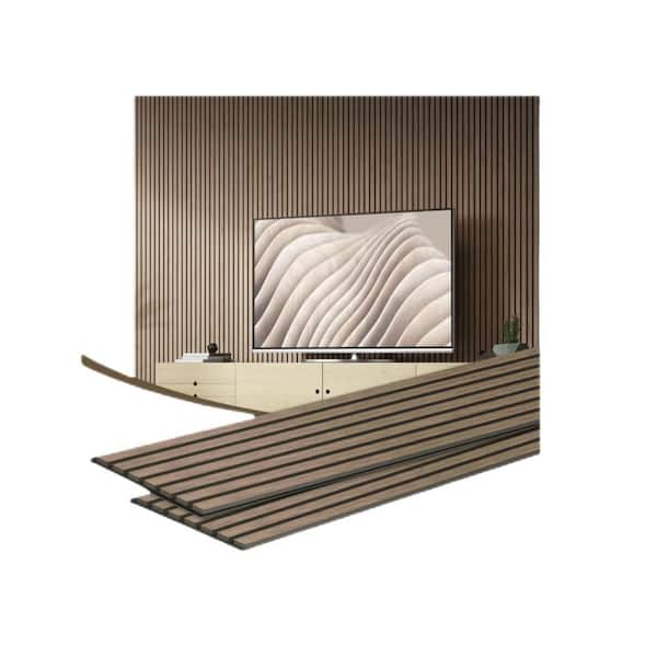 94.5 in. x 11 in. Natural Walnut 3D Wood Slat Sound Absorbing Wooden Panel, Wall Guard Panel for Living Room (2-Pack)