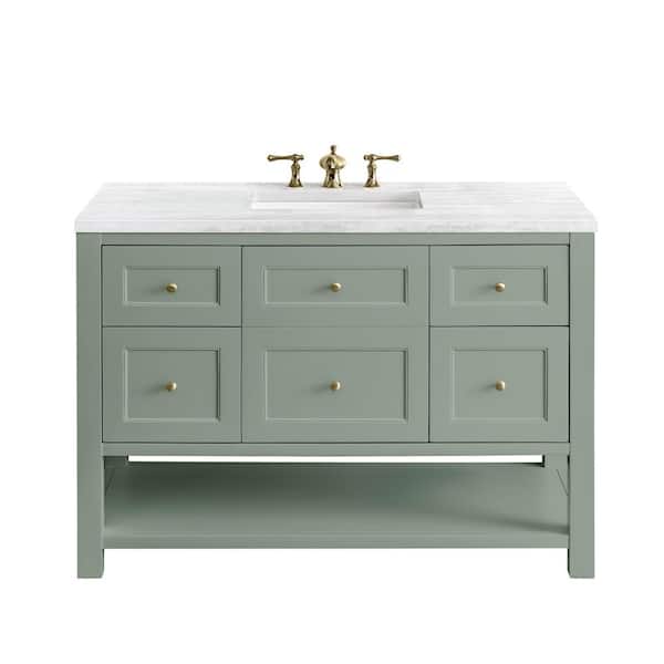 James Martin Vanities Breckenridge 48.0 in. W x 23.5 in. D x 34.2 in. H Bathroom Vanity in Smokey Celadon with Arctic Fall Solid Surface Top