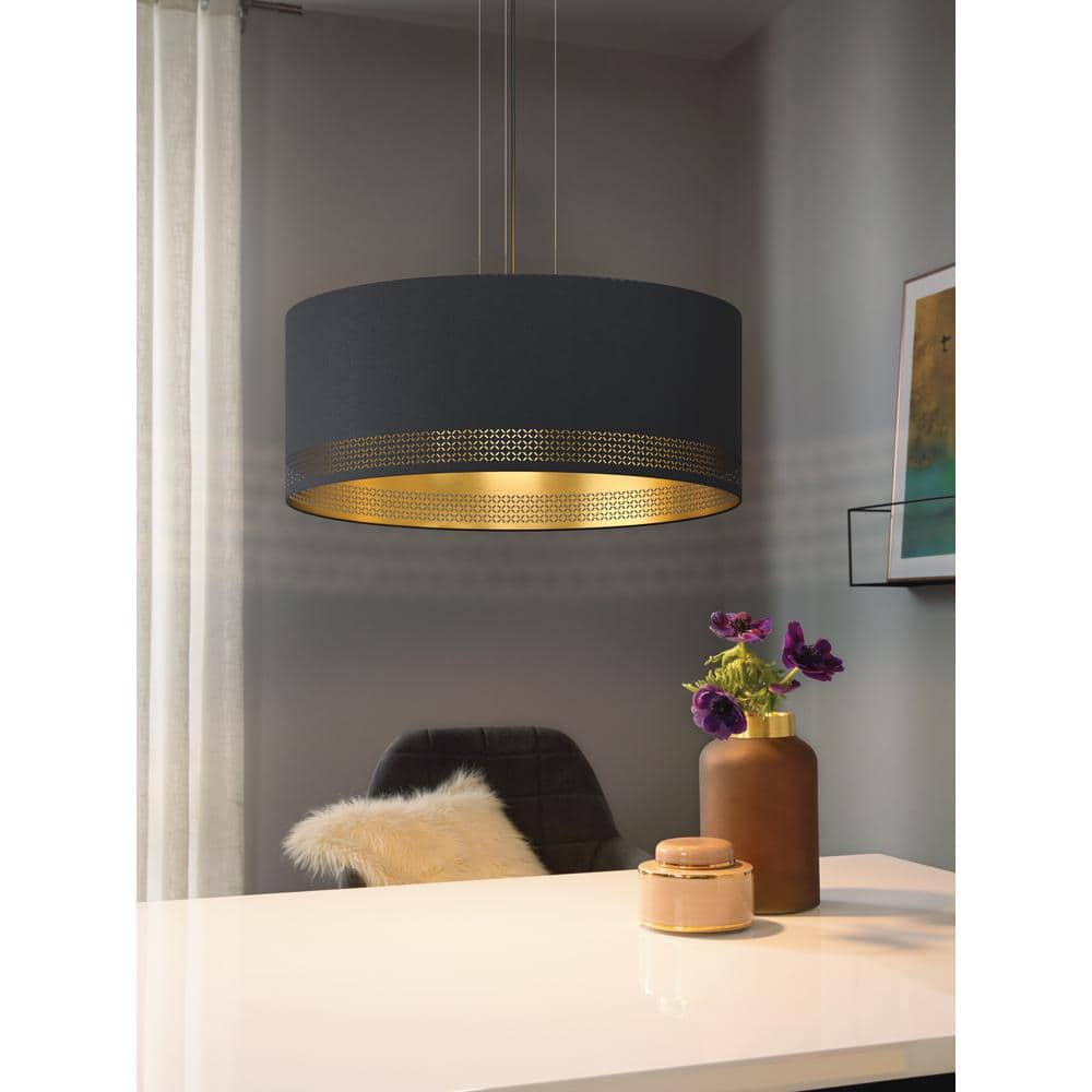 Esteperra 20'' Black Drum Pendant with Gold Lining & Adjustable Cord
