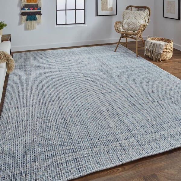 2 ft. x 8 ft. Tan, Blue Solid Color Area Rug