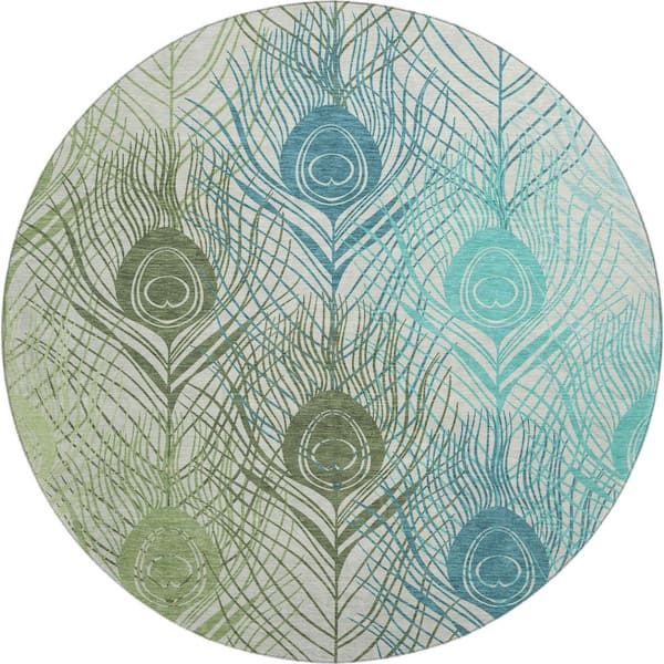 Mayfield Premium Machine Washable Abstract AMF2273 Aloe 8 ft. x 8 ft. Round Rug