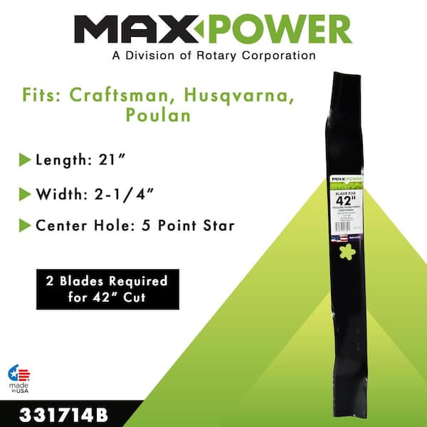 Maxpower Mulching Blade for 42 in. Cut Craftsman, Husqvarna, Poulan Mowers, OEM #'s 134149, 532134149 and 594892701, 331714B