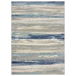Towerhill Collection Blue 9x12 Modern Abstract Polypropylene Area Rug