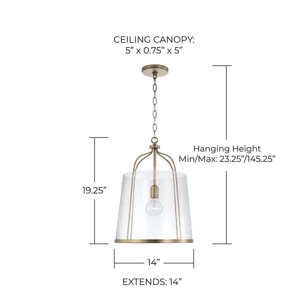 Madison Aged Brass and Clear Seeded Glass Pendant Light