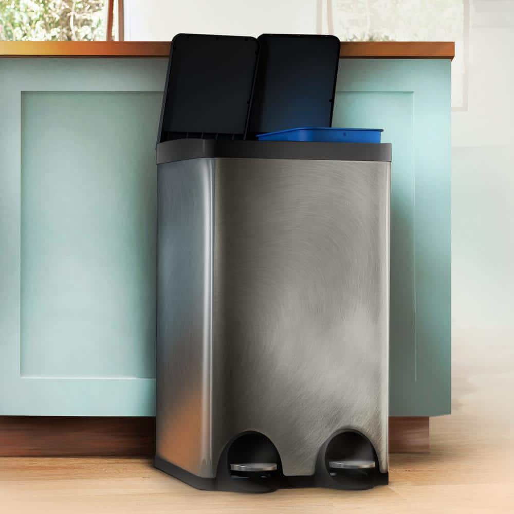 Stainless Steel Dual Compartment Kitchen Trash and Recycling Bin