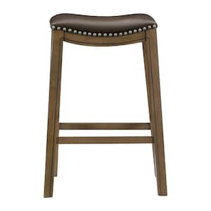 Pecos 30 in. Brown Wood Pub Height Stool with Brown Faux Leather Seat