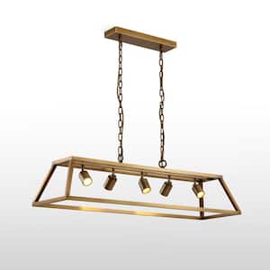 Shura Cage 5-Light Integrate LED Farmhouse Pendant Light, Directional with Adjustable Chain, Dimmable - Brushed Brass