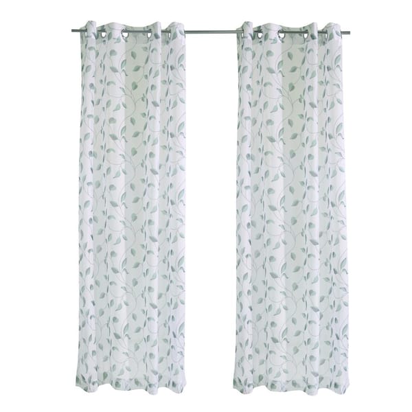 Two Tone Leaf 54 In W X 84 L Sheer, Green Outdoor Curtains