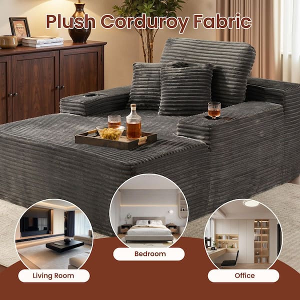 Allwex JOT 67 in. Square Arm Plush Corduroy Rectangle Chaise