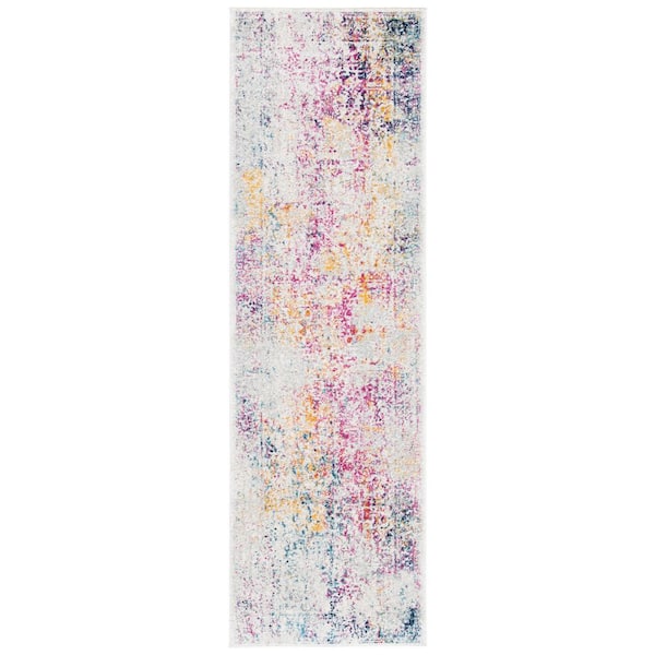 Evoke Ivory/Fuchsia 2 ft. x 7 ft. Distressed Border Medallion Runner Rug