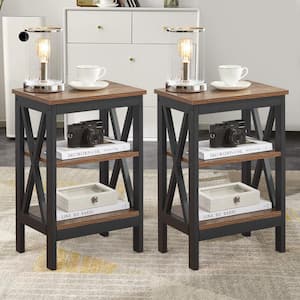 2-Piece Brown 3-Tier Nightstand Wooden Side Table Storage Shelve Stable Structure 15.7 in. L x 11.8 in. W x 24.2 in. H