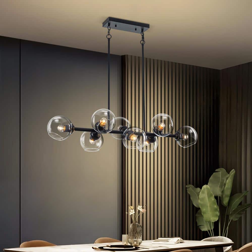 Modern 8-Light Black Linear Chandelier with Globe Glass, Sputnik Bubble Glass Pendant Light for Kitchen Island Bedroom price history on PriceWatchPro