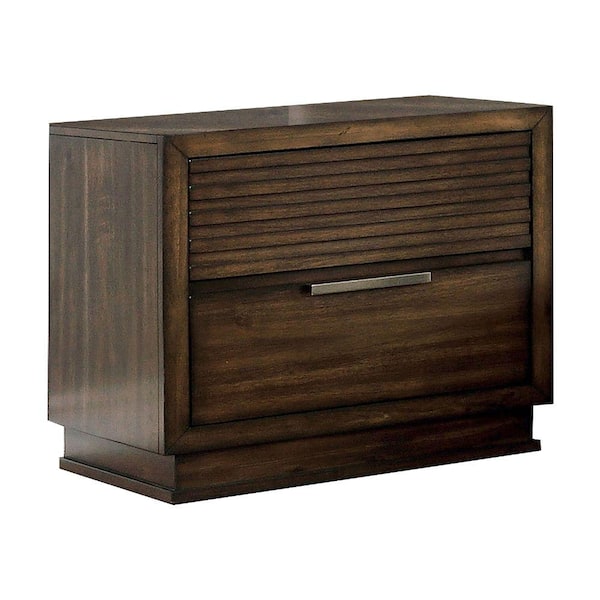 Benjara 2-Drawer Brown Wooden Nightstand with Finger Pull Handle (22.12 in. x 23 in. x 17 in.)