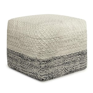 Macie Square Woven Pouf in Grey and White Recycled PET Polyester