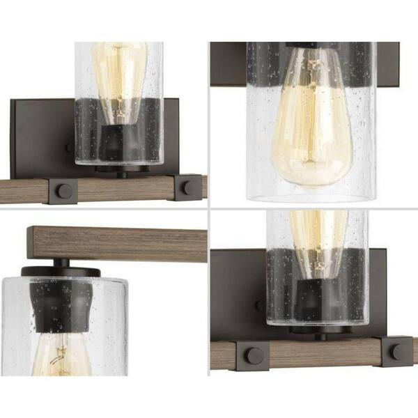 Progress Lighting Barnes 2-Light Antique Bronze Bath Vanity Light w/ Glass Shade 