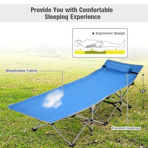 Folding Camping Cot Heavy-Duty Outdoor Cot Bed Blue