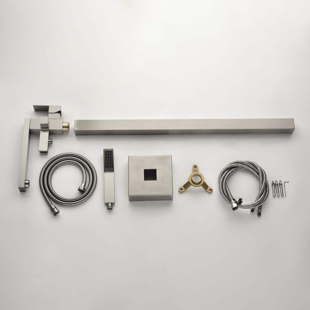 Brushed Nickel Freestanding Tub Filler with Hand Shower