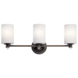 Joelson 24 in. 3-Light Olde Bronze LED Transitional Bathroom Vanity Light with Satin Etched White Glass Shade