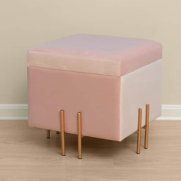 Ottoman, Pouf, Footrest, Foot Stool, 14 Round, Fabric, Metal Legs, Pink,  Gold,, 1 - Kroger