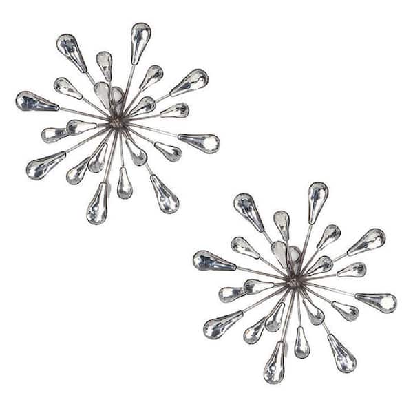 TRIPAR INTERNATIONAL, INC. 7 in. x 7 in. Metal and Acrylic Silver Starburst Wall Art (Set of 2)