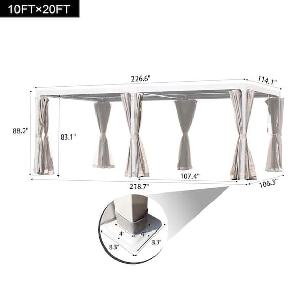 10 ft. x 20 ft. White Aluminum Outdoor Adjustable Louvered Pergola with Waterproof Roof