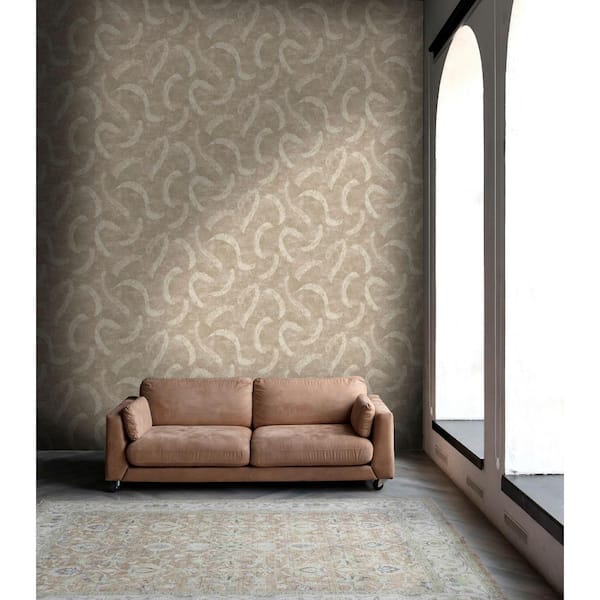 Taupe Textured Fluid Brushmark Print Non Woven Non-Pasted Textured Wallpaper 57 Sq. Ft.