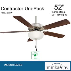 Contractor Uni-Pack 52 in. LED Indoor Brushed Steel and Dark Walnut Ceiling Fan with Light Kit