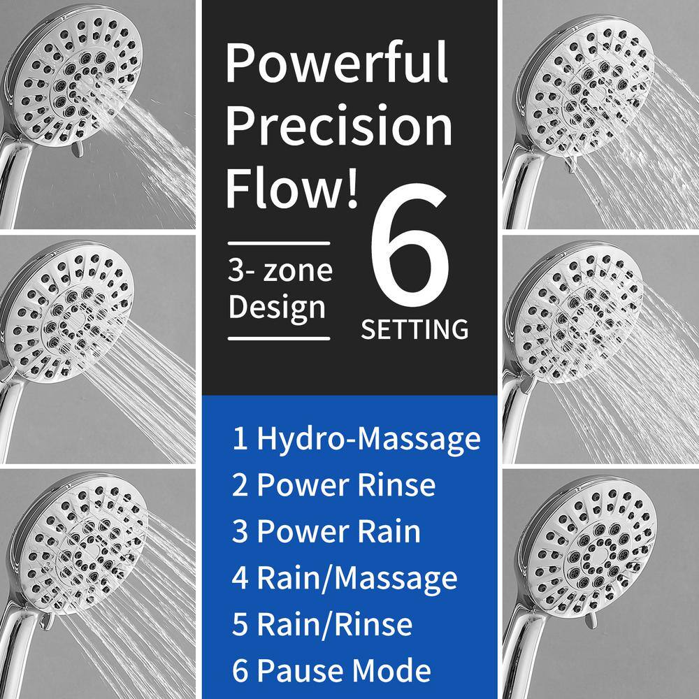 Chrome 5-Spray Wall Mount Shower Head with Handheld