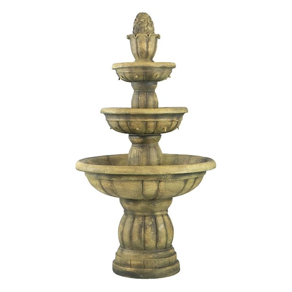 AUTMOON 3-Tiered Polyresin Fountain with Light Gorgeous Traditional Design Water Feature for Garden & Lawn