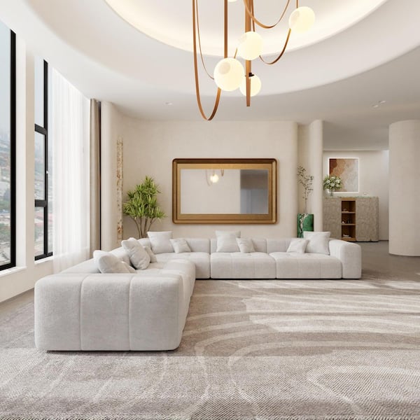 J&E Home 144.14 in. Oversized Linen Modular Deep Seat Sectional