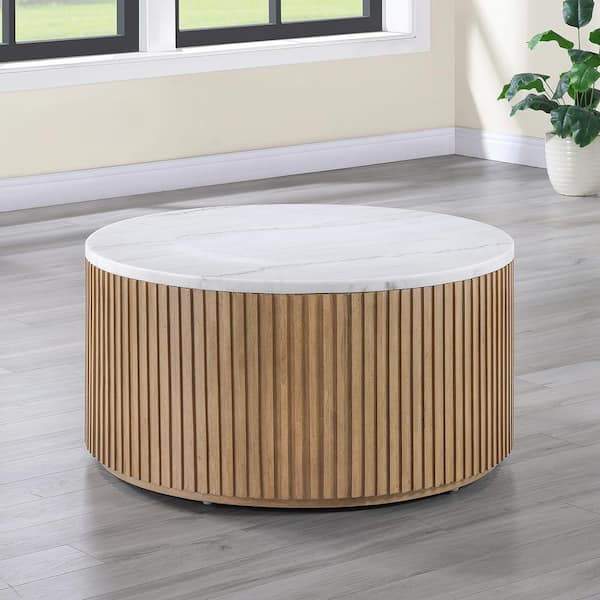 Colvin 36 in. White Marble Top Round Cocktail Coffee Table