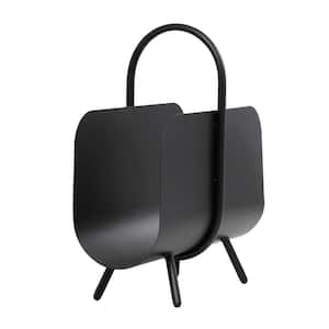 Black Curved Standing Magazine Holder with Arched Handle and Flared Legs