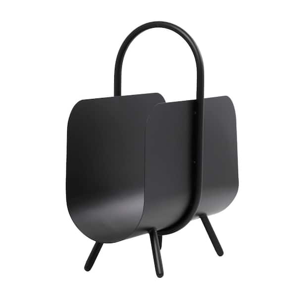 Novogratz Black Curved Standing Magazine Holder with Arched Handle and Flared Legs