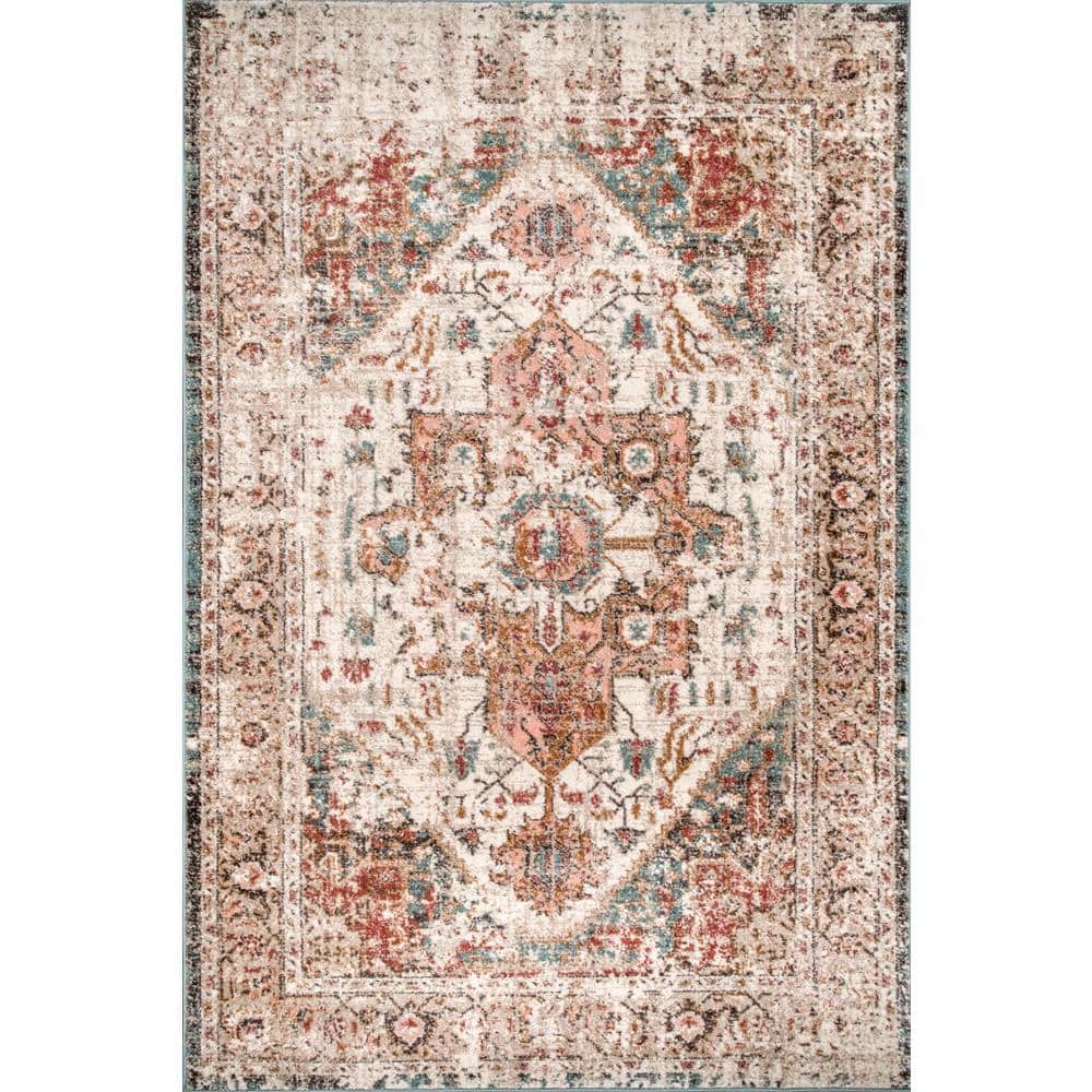 Justine Beige Rectangular Medallion Synthetic Area Rug