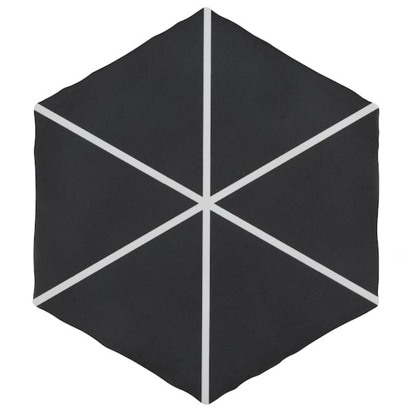 Merola Tile Palm Windmill Hex Black 6 in. x 7 in. Porcelain Floor and Wall Tile (2.97 sq. ft./Case)
