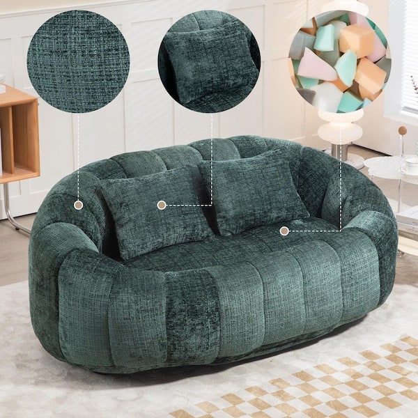 57 in. W Emerald Chenille Bean Bag Sofa Chair, High Back Floor Couch with Armrests